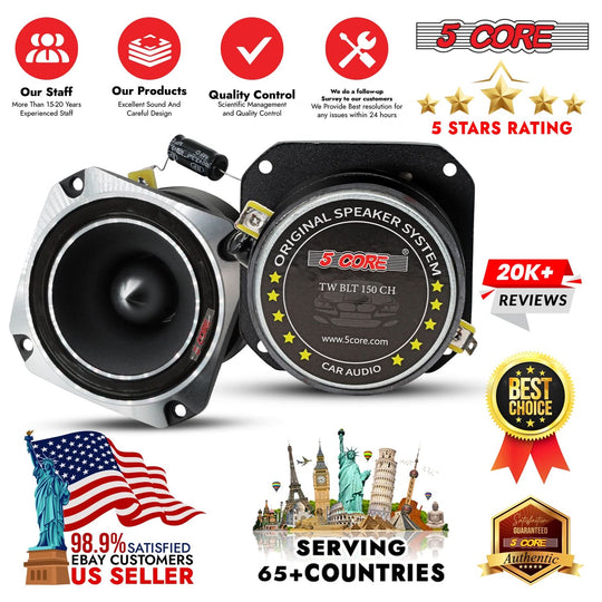 Easy-to-install 5Core tweeters designed for deep, vibrant treble