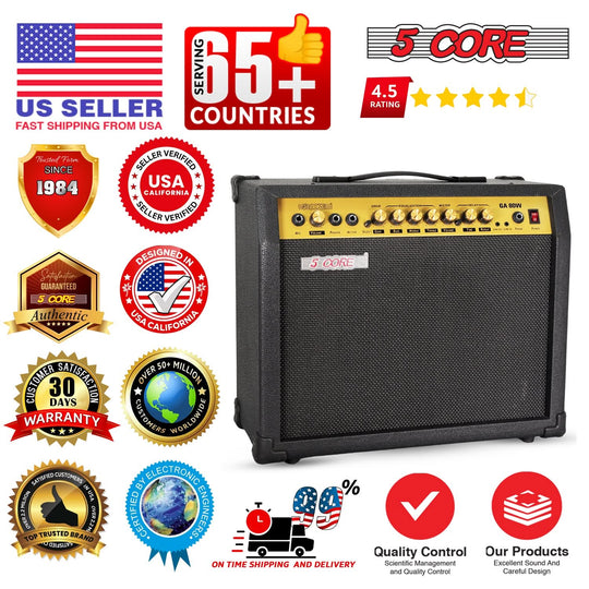 5 Core Guitar Amp 80 Watt  Electric Amplifier w Built in 10" Speaker Portable Mini Practice Amps