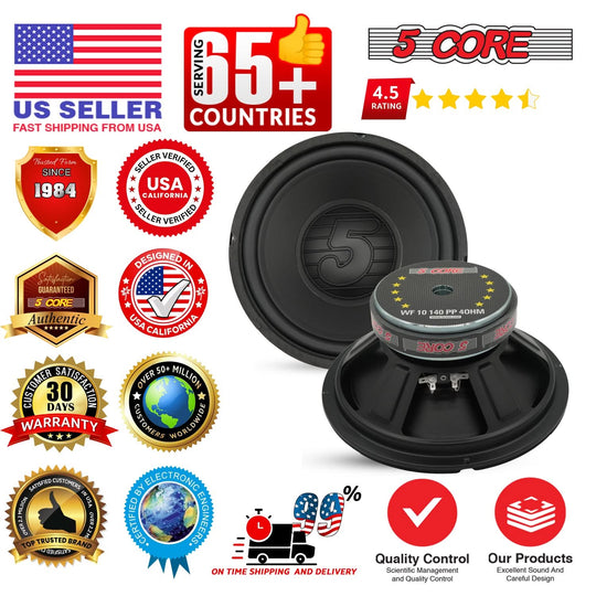 5 Core 10" Subwoofer Pair 300W Car Woofer 4 Ohm Replacement Deep Bass Sub Loud Speaker for Vehicle