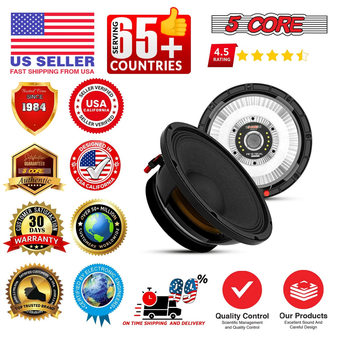 5 Core 10" Subwoofer Speaker 300W RMS Full Range Car Audio Sub Woofer 4 Ohm Bass Replacement Driver