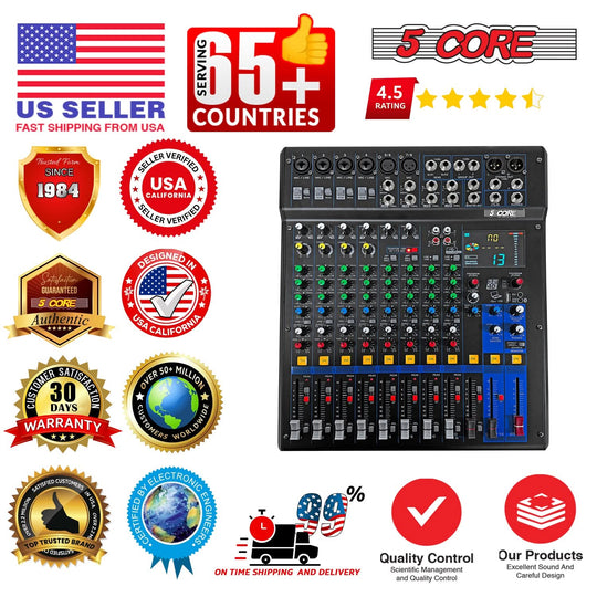 5 Core Audio Mixer 12 Channel DJ Soundboard USB Interface Bluetooth Mixing Console w 99 DSP Effect
