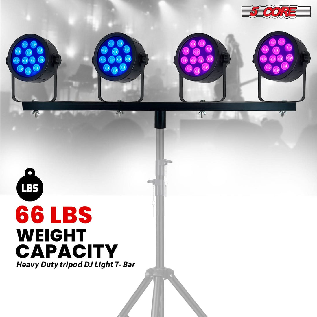 5 Core DJ Lighting T Bar 4 Party Lights 2Pc 39 Inch Extension Crossbar Tbar Mount w 66 lbs Capacity