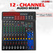 Our 12-channel audio mixer offers superior sound control, enabling seamless blending of multiple inputs