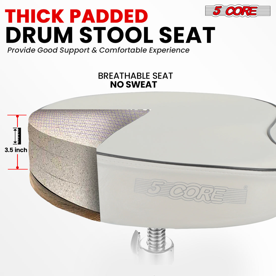 5 Core Drum Throne 3.5" Padded Guitar Stool Drummer Chair Adjustable Seat