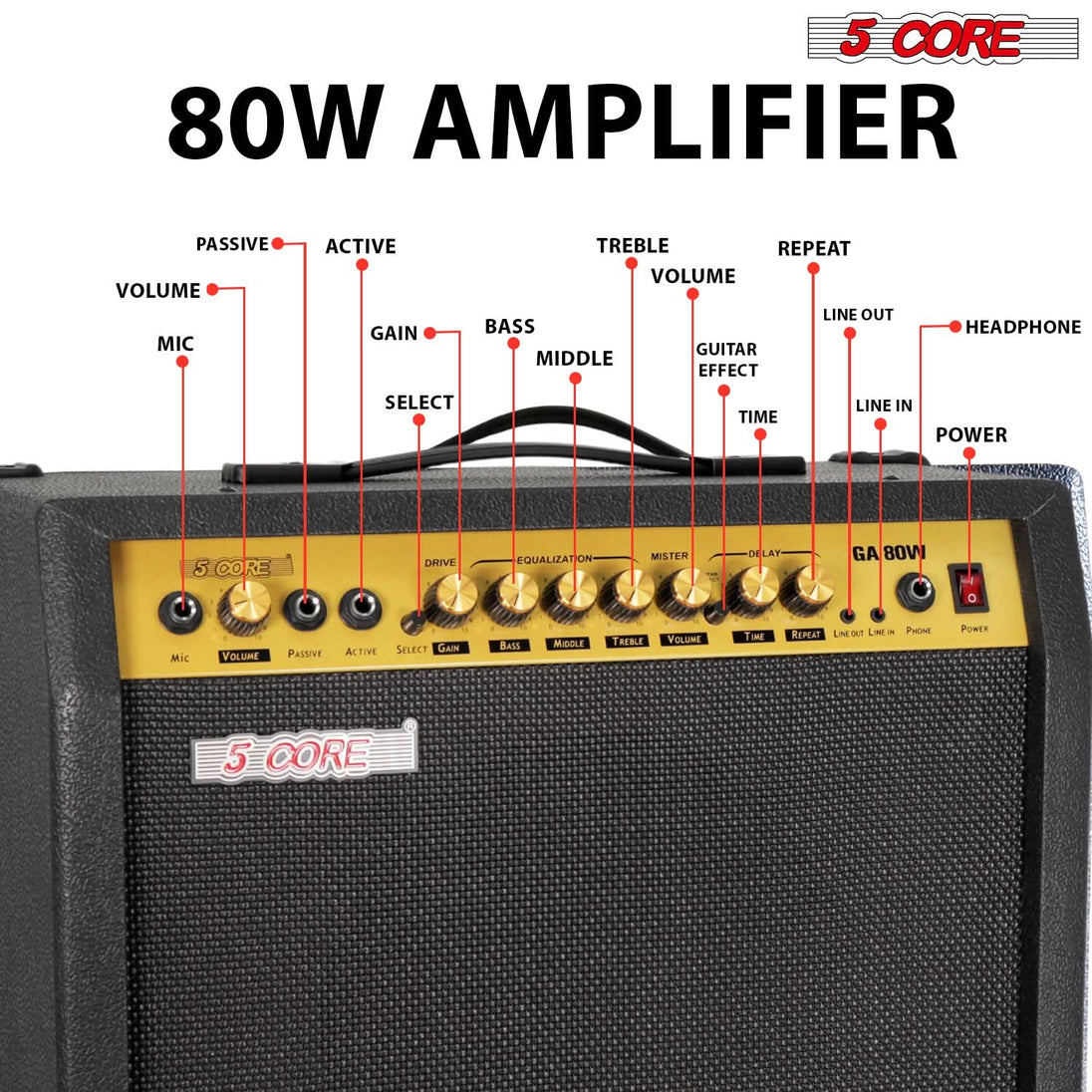 5 Core Guitar Amp 80 Watt  Electric Amplifier w Built in 10" Speaker Portable Mini Practice Amps