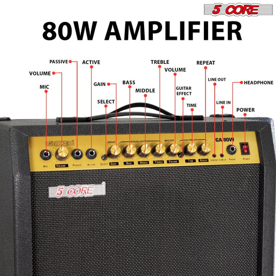 5 Core Guitar Amp 80 Watt  Electric Amplifier w Built in 10" Speaker Portable Mini Practice Amps