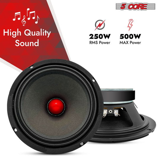 5 Core 8" Subwoofer Speaker Pair 500W Mid Range PA DJ Audio Sub Woofer 8Ohm Bass Replacement Driver