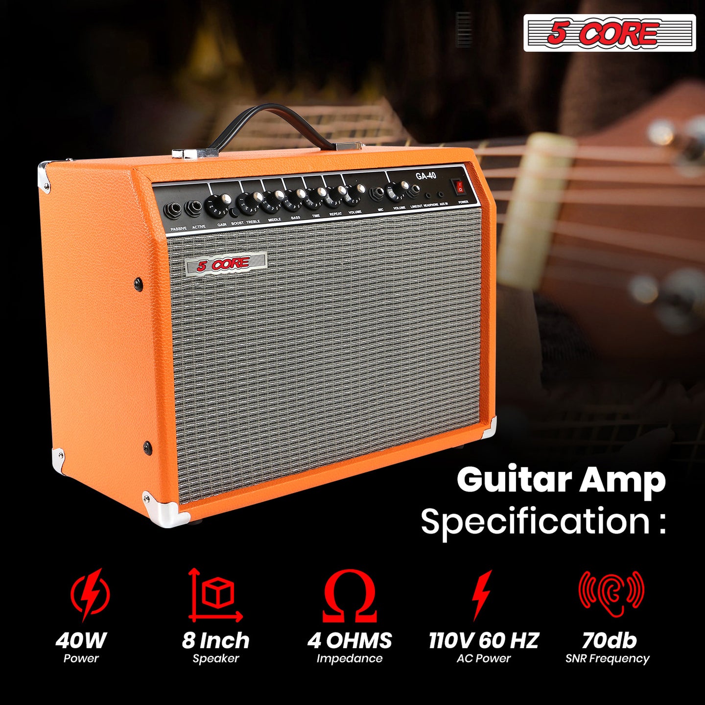 Electric bass acoustic guitar amplifier 40W portable practice amp by 5 Core