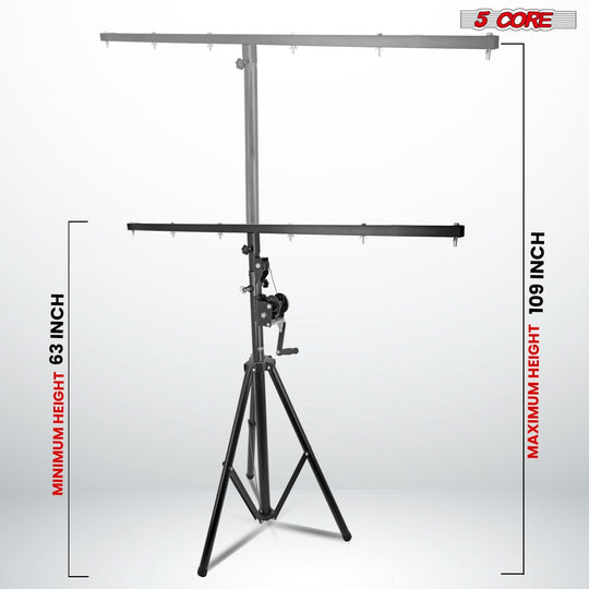 5 Core DJ Light Stand Stage Lighting Truss System Hand Crank Up Heavy Duty Height Adjustable w T bar