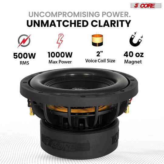 5 Core 8 Inch Subwoofer Dual 4 Ohm 1000W Car Replacement Loud Audio Speaker Sub Woofer for Deep Bass