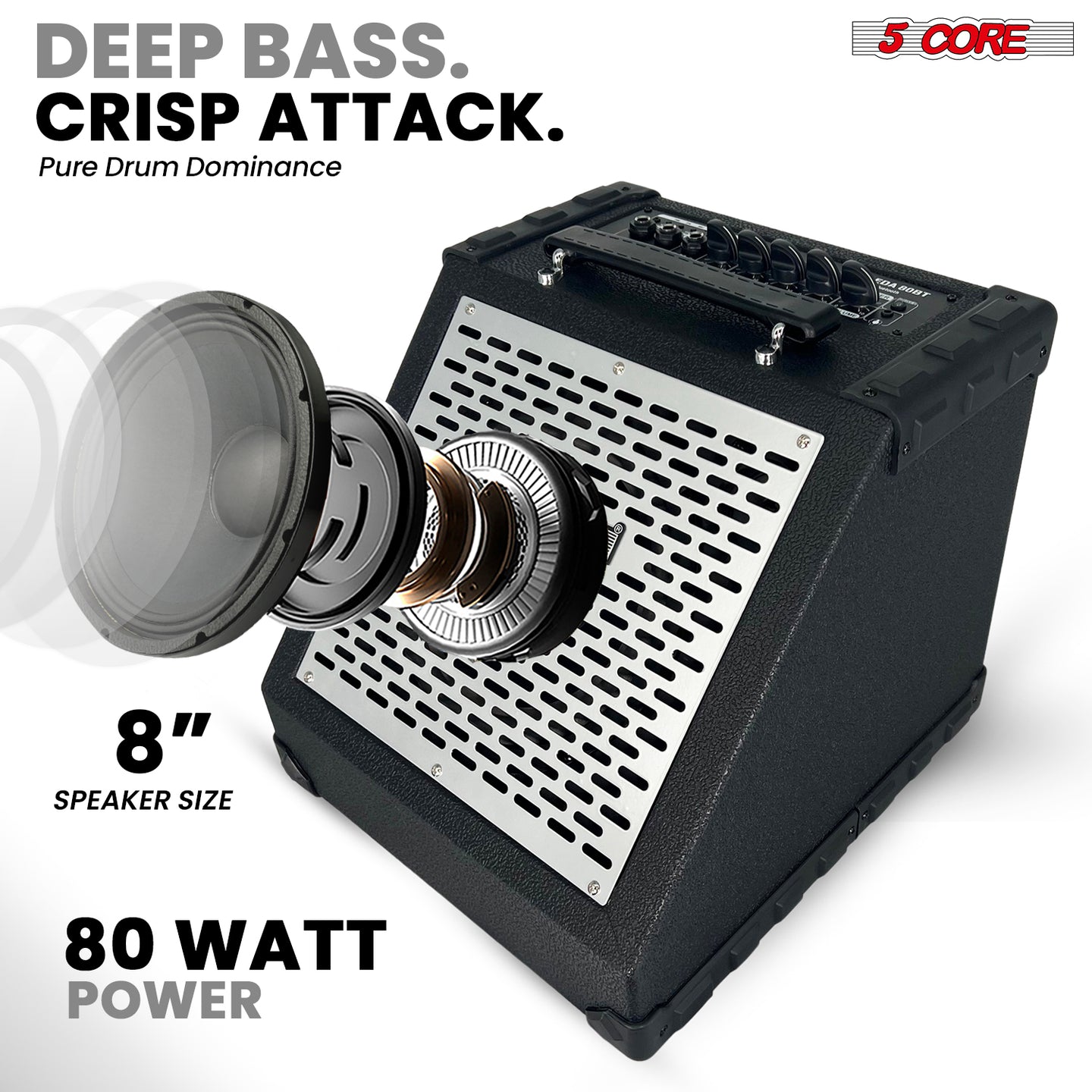 Portable 80W Bluetooth drum amplifier with powerful audio output