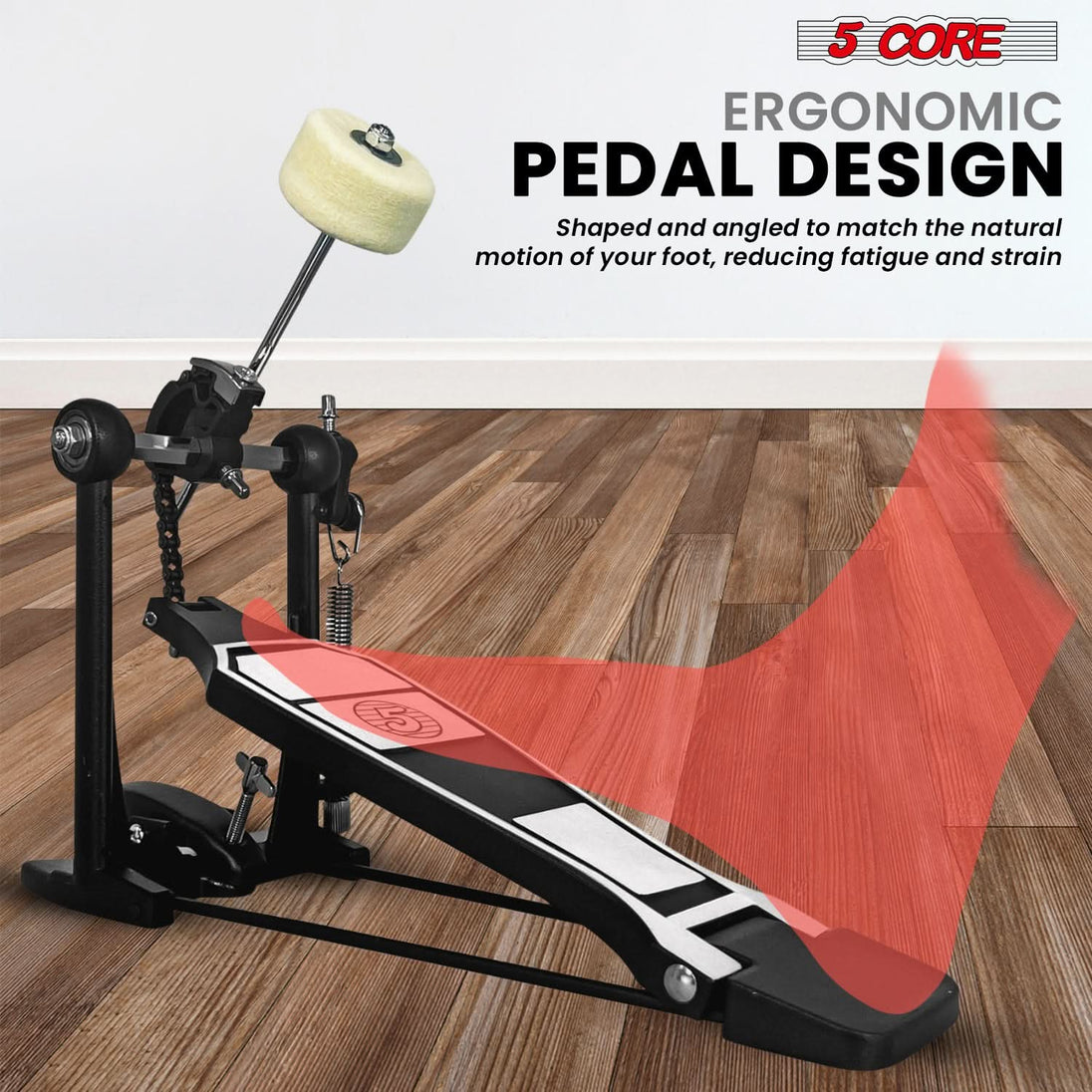 5 Core Bass Drum Pedal Mount Adjustable Felt Beater Head Single Chain Heavyduty Kick Drum Foot Pedal