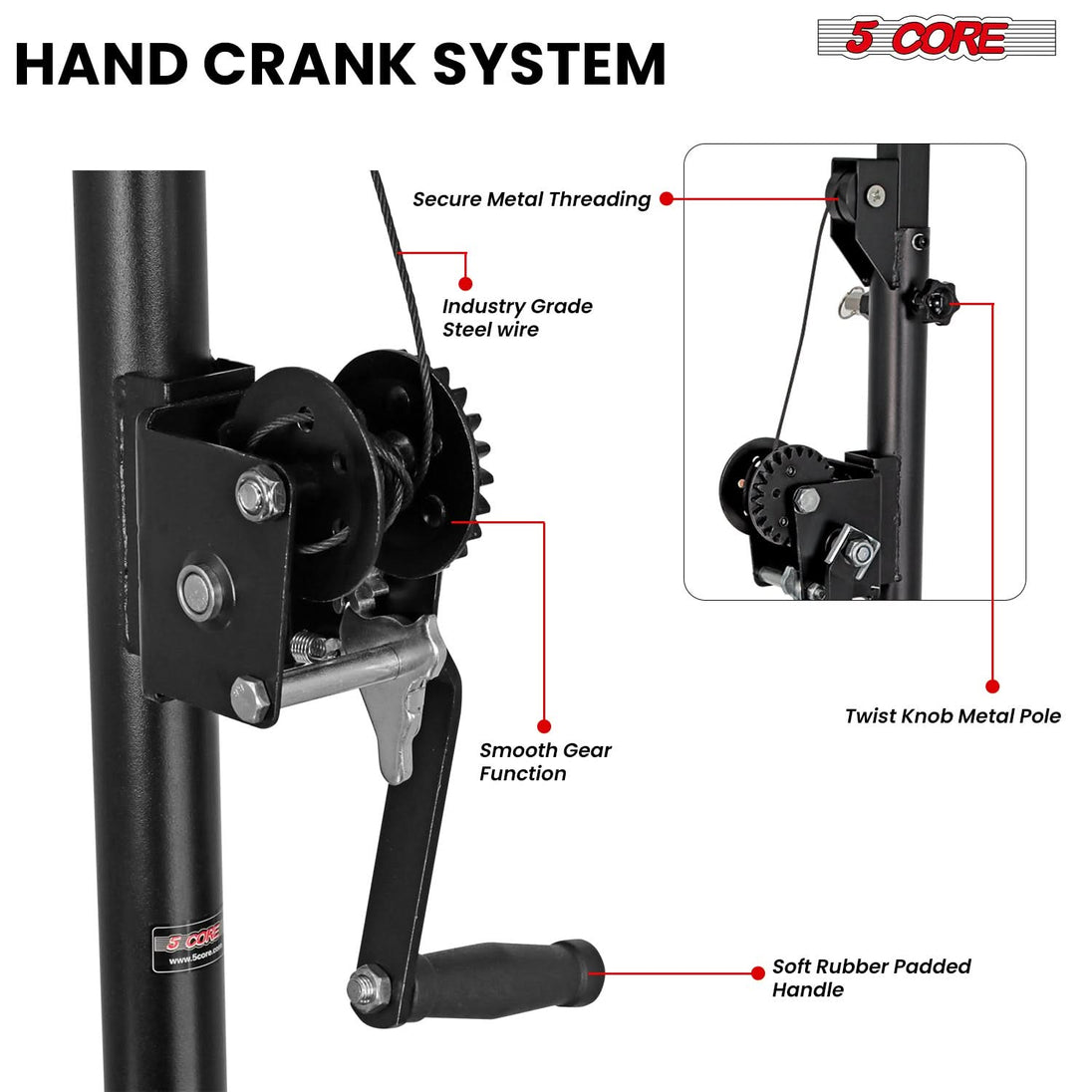 5 Core DJ Light Stand Stage Lighting Truss System Hand Crank Up Heavy Duty Height Adjustable w T bar