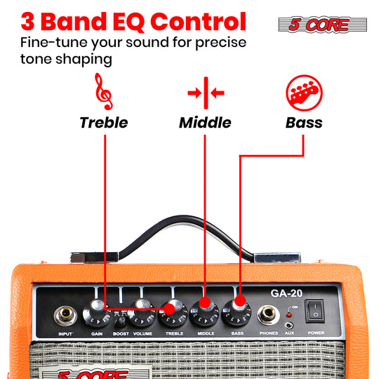 Portable 20W practice amp for guitar bass acoustic by 5 Core