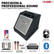 Compact drumming amplifier with adjustable bass, mid, and treble settings