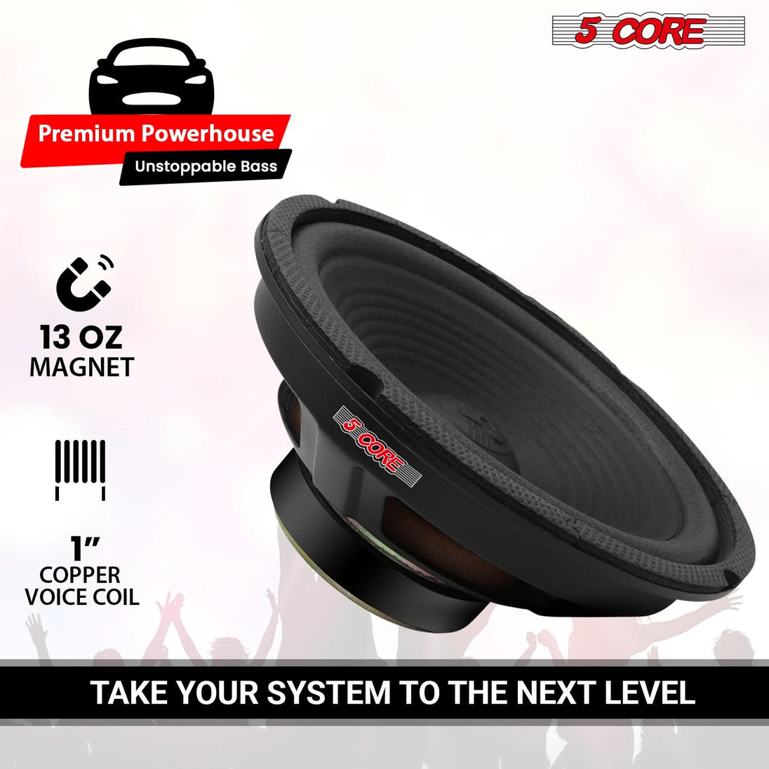 5 Core 8 Inch Car Woofer Audio 500W 4Ohm Deep Bass Subwoofer CCAW Voice Coil Component Loud Speaker