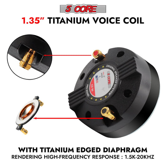5 Core Compression 2Pcs Driver Titanium Voice Coil 200W Peak Audio Horn Speaker Tweeter System Super Loud