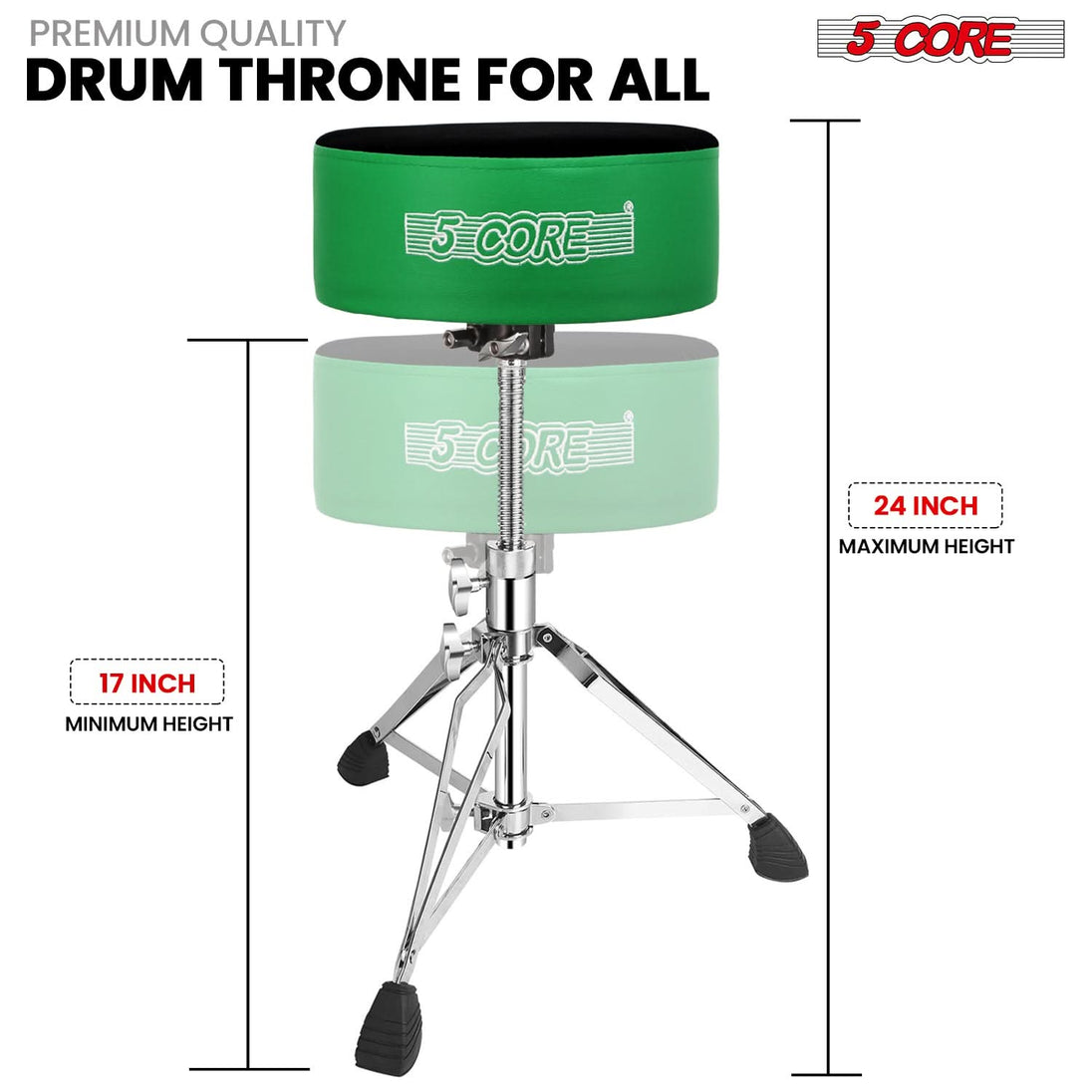 5 Core Drum Throne 5" Padded Guitar Stool Adjustable Heavy Duty Music Chair Seat w Luxury Velvet Top