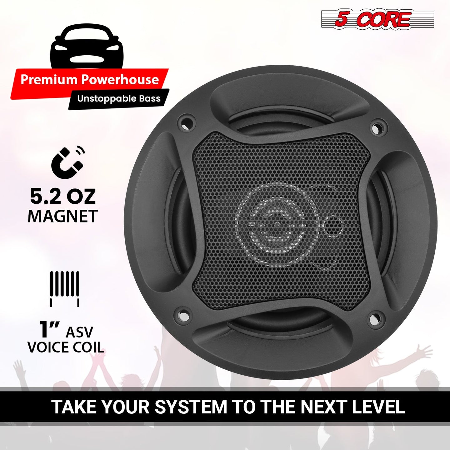 250W 5 Core speaker delivering clear mids and detailed high frequencies