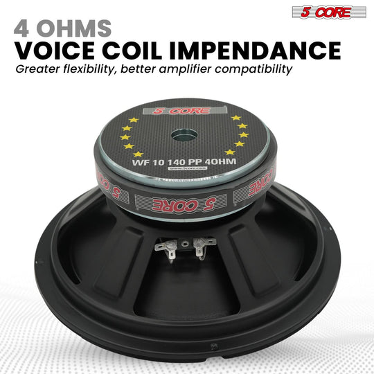 5 Core 10" Subwoofer 300W Car Audio Woofer 4 Ohm Replacement Deep Bass Sub Loud Speaker for Vehicle