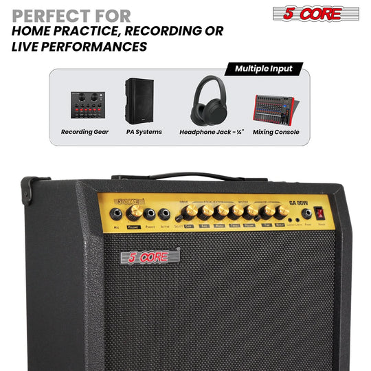 5 Core Guitar Amp 80 Watt  Electric Amplifier w Built in 10" Speaker Portable Mini Practice Amps