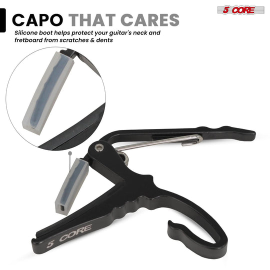 Complete 5Core capo set with colorful picks and convenient carry pouch