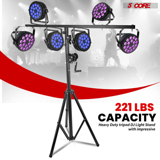 5 Core DJ Light Stand Stage Lighting Truss System Hand Crank Up Heavy Duty Height Adjustable w T bar