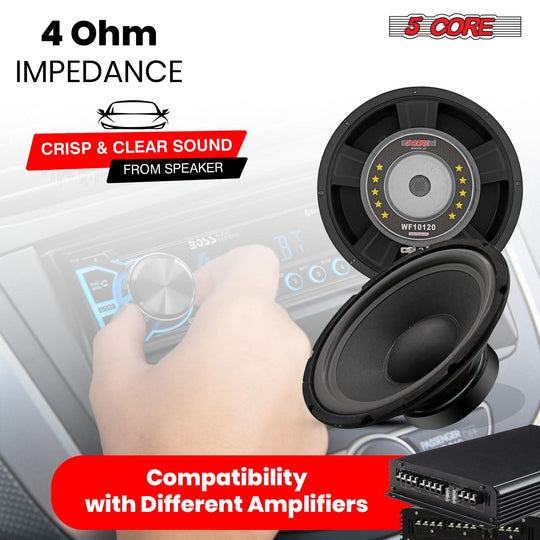 5 Core 15 Inch Car Woofer Audio Pair 900W Combined 4Ohm Deep Bass Subwoofer Component Speaker System
