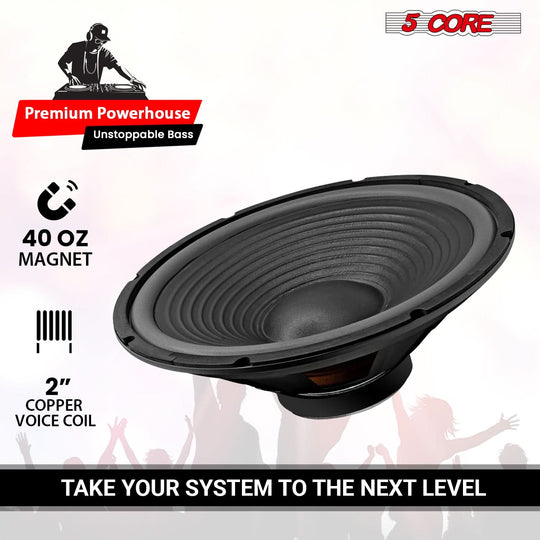 5 Core 15" Subwoofer Speaker 450W MAX PA DJ Replacement Audio Sub Woofer 8Ohm Bass Driver