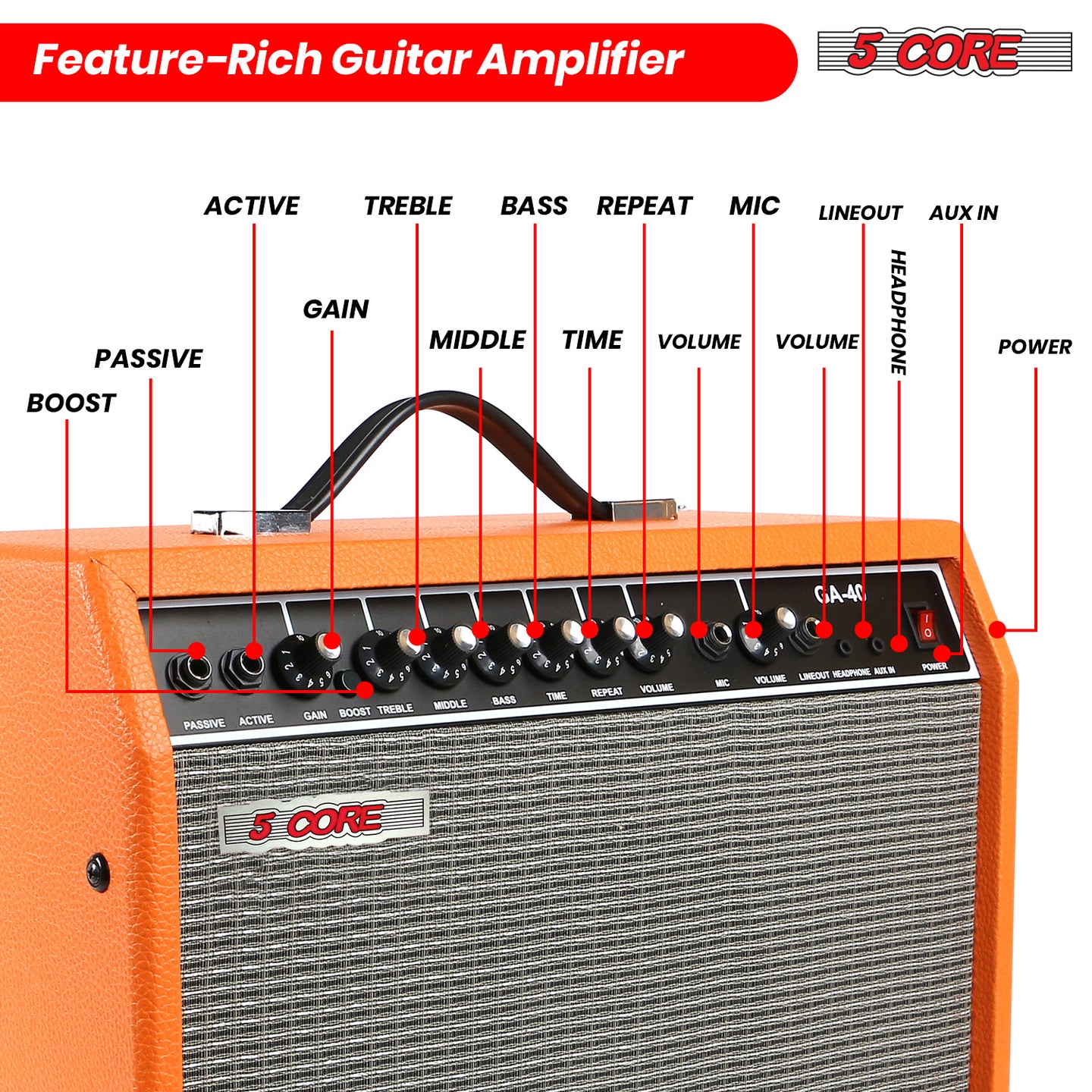 5 Core 40W electric guitar amplifier portable for practice sessions