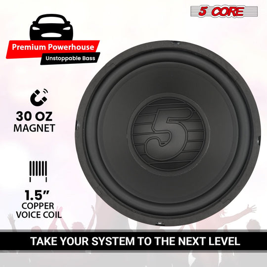 5 Core 8 Inch Subwoofer 200W Car Audio Woofer 4 Ohm Replacement Deep Bass Component Loud Speaker