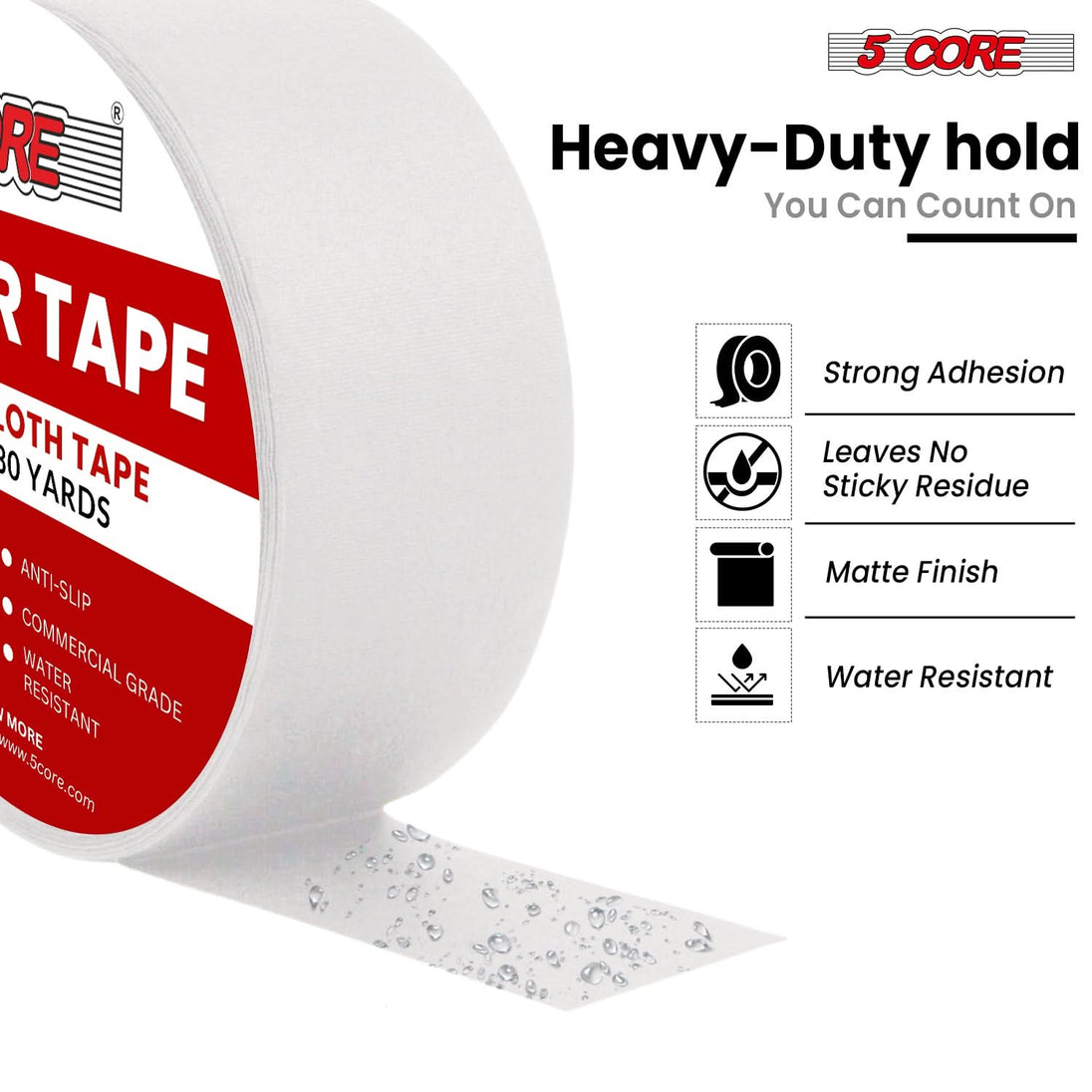 5 Core Gaffers Tape 2" 30 Yards 4Pcs Professional White Pro Gaff Tape Non Reflective Water Resistant