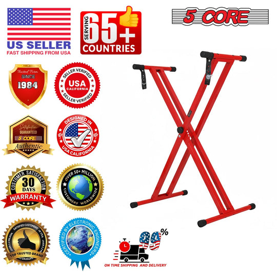 5 Core Keyboard Stand Dual X Shape Adjustable Foldable Portable Key Board Stands w Locking Strap