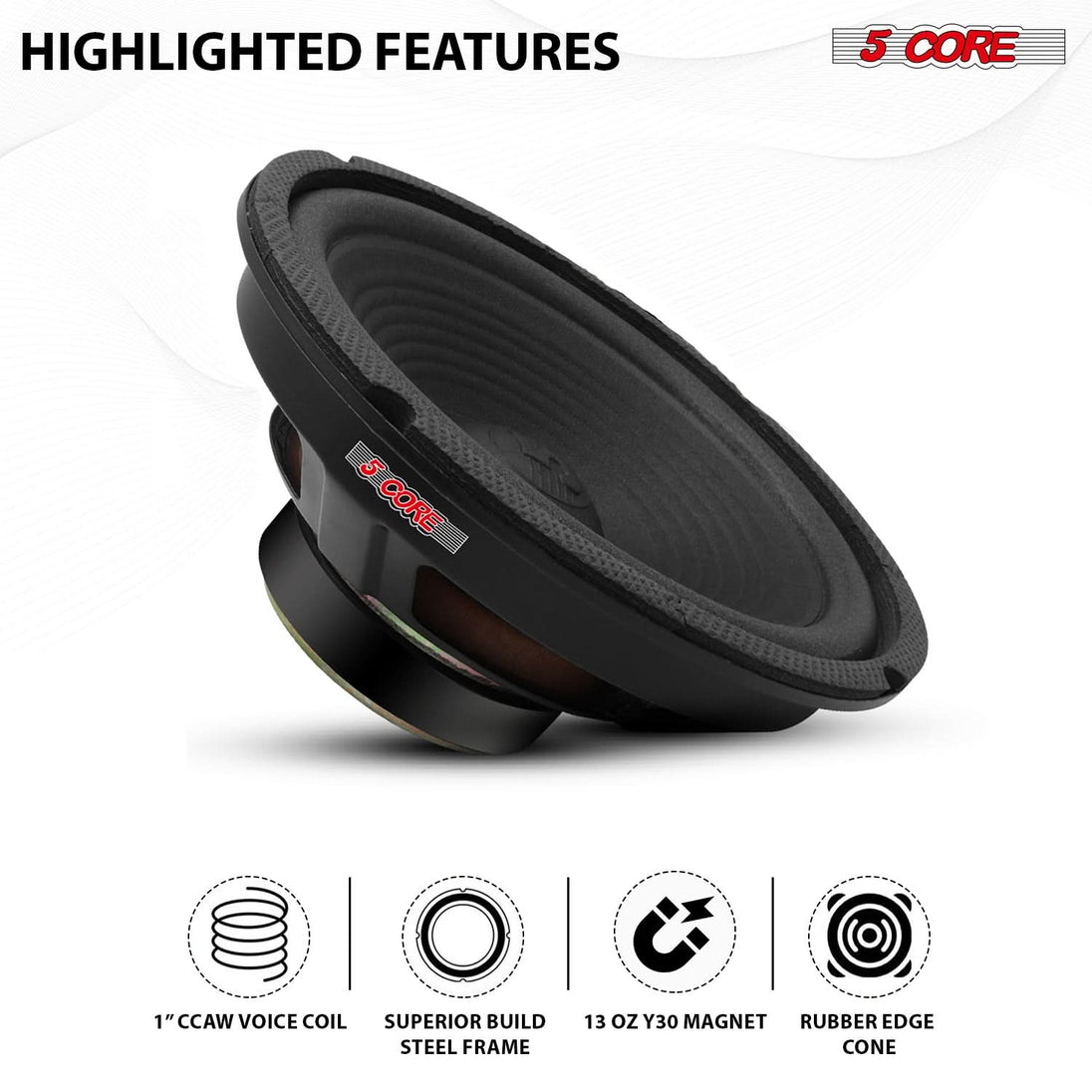 5 Core 8 Inch Car Woofer Audio 500W 4Ohm Deep Bass Subwoofer CCAW Voice Coil Component Loud Speaker