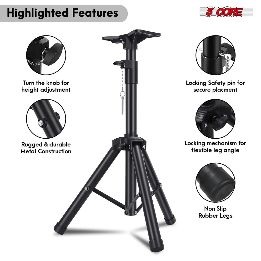 5 Core Speaker Stand 3Ft Adjustable Heavy Duty PA DJ Tripod Studio Monitor Stands w 35mm Insert
