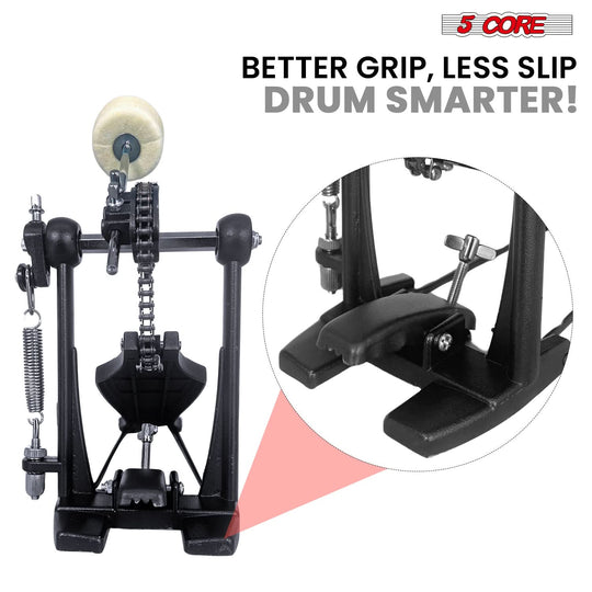 5 Core Bass Drum Pedal Mount Adjustable Felt Beater Head Single Chain Heavyduty Kick Drum Foot Pedal
