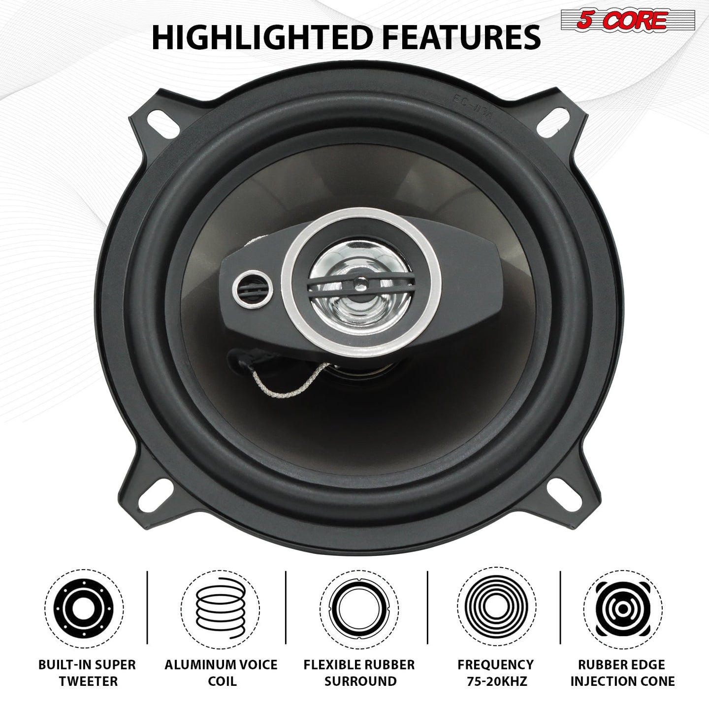 Upgrade car sound with 5 Core 2-way coaxial speakers for immersive audio