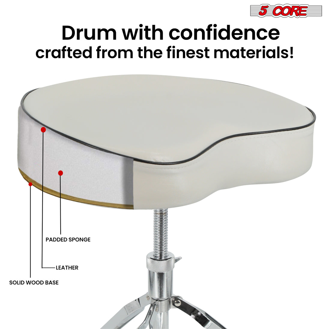 5 Core Drum Throne 3.5" Padded Guitar Stool Drummer Chair Adjustable Seat
