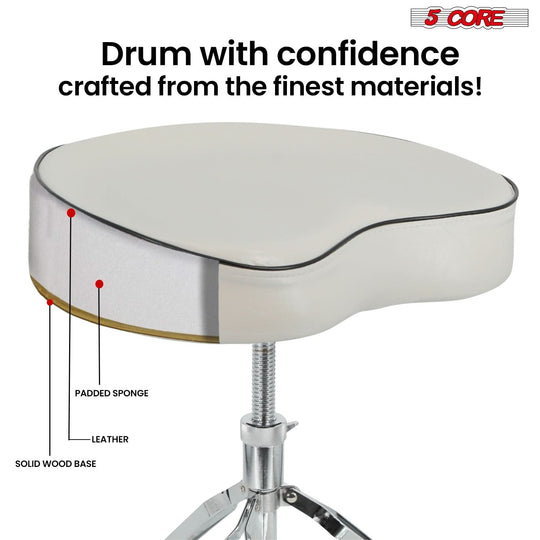 5 Core Drum Throne 3.5" Padded Guitar Stool Drummer Chair Adjustable Seat