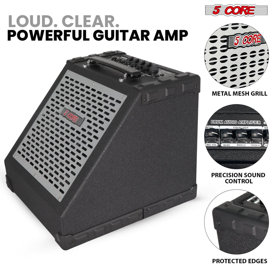 5 Core Electric Drum Amplifier 80W Professional Bluetooth Drumming Amp w 8” Speaker w 3 Band EQ