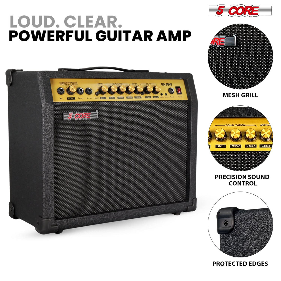 5 Core Guitar Amp 80 Watt  Electric Amplifier w Built in 10" Speaker Portable Mini Practice Amps