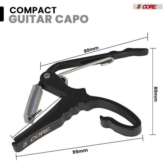 All-metal 5Core capo providing balanced pressure across strings