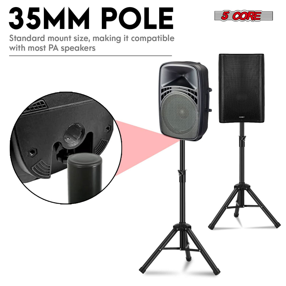 5 Core Speaker Stand 3Ft Adjustable Heavy Duty PA DJ Tripod Studio Monitor Stands w 35mm Insert