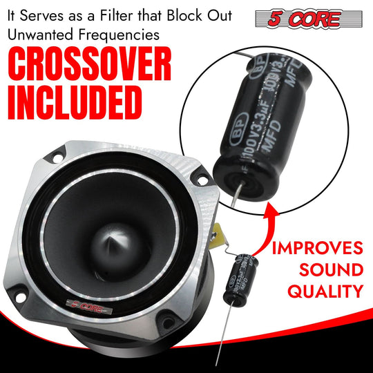 Durable 5Core 3.5 inch tweeter pair with bullet-style design