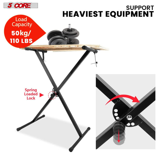 Side angle of 5Core adjustable piano riser and padded seat