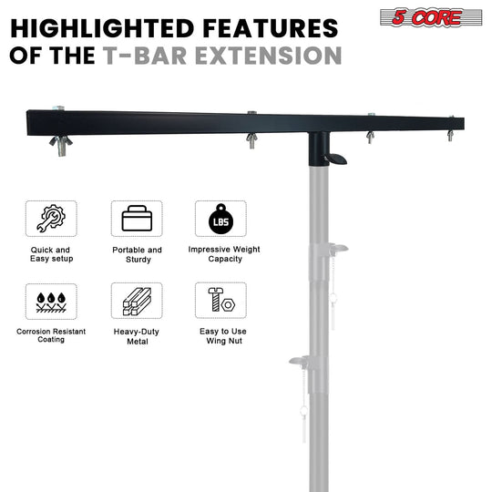 5 Core DJ Lighting T Bar 4 Party Lights 39 Inch Extension Crossbar Tbar Mount w 66 lbs Capacity