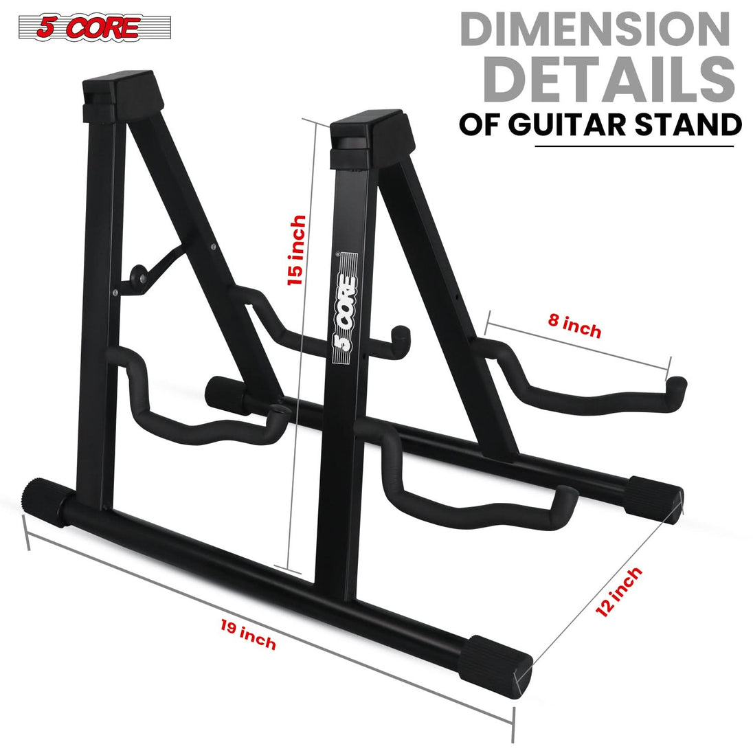 5 Core Double Guitar Stand A Frame Shape w Foam Arms Supports Acoustic Electric Bass Ukulele Banjo