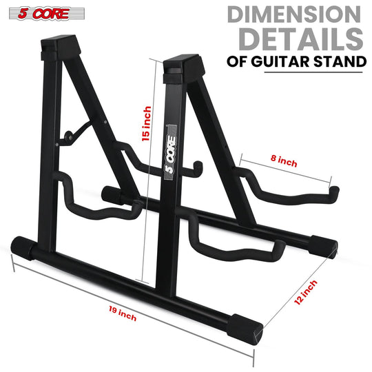 5 Core Double Guitar Stand A Frame Shape w Foam Arms Supports Acoustic Electric Bass Ukulele Banjo