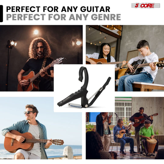 Portable 5Core capo and pick bundle ideal for travel and gigs