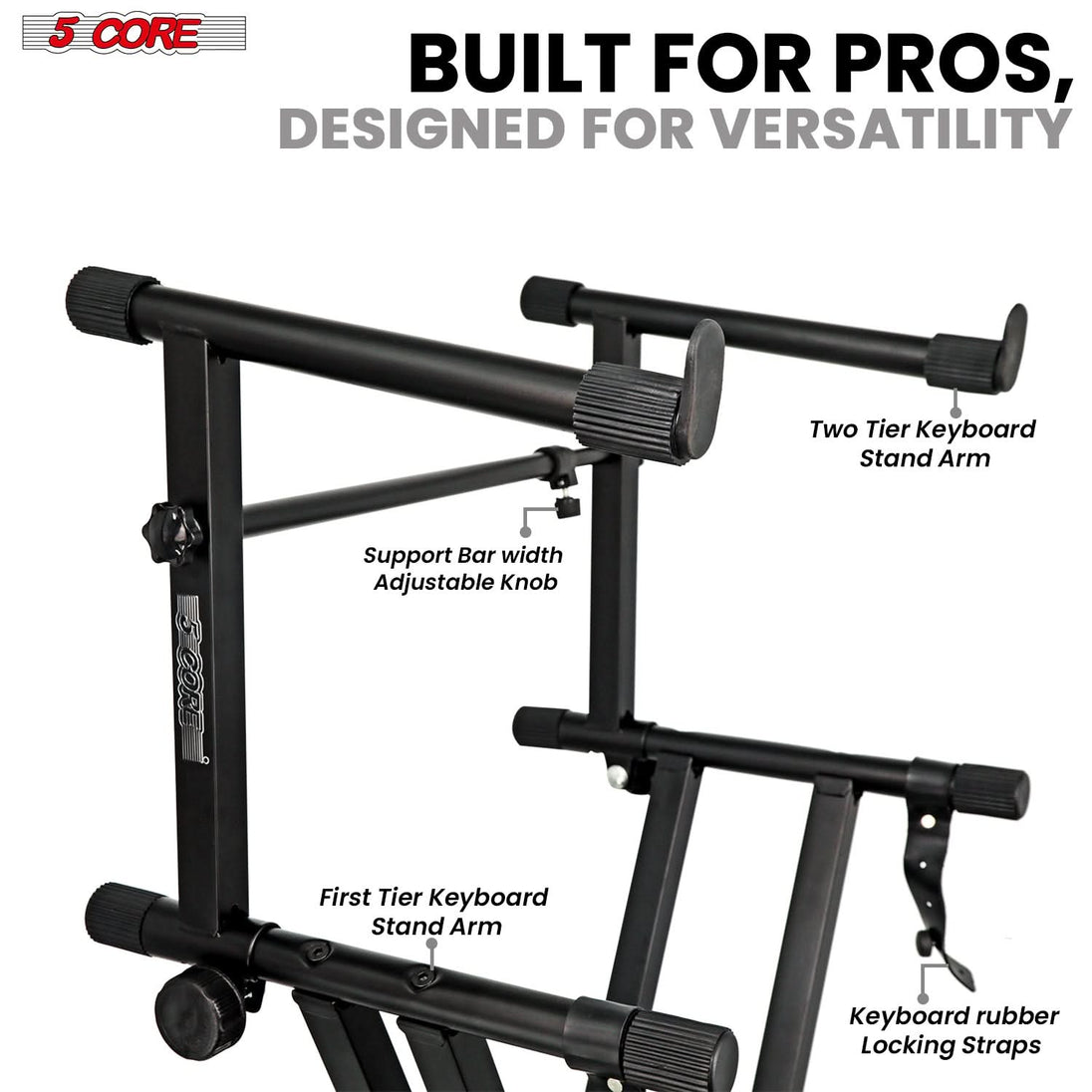 5 Core Keyboard Stand 2 Tier Doubled X Shape Adjustable Heavy Duty Key Board DJ Controller Stands